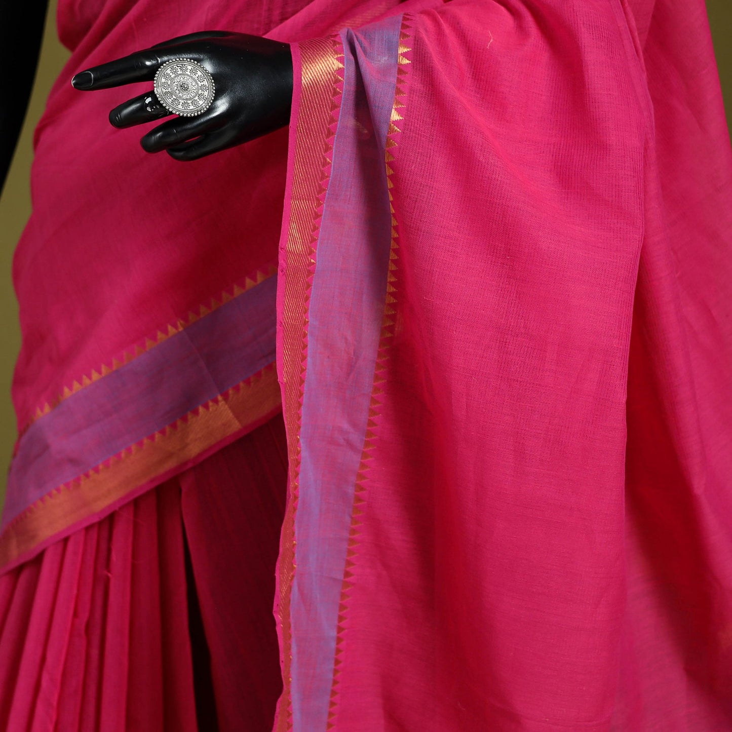 Pink - handloom cotton zari border mangalagiri saree 25