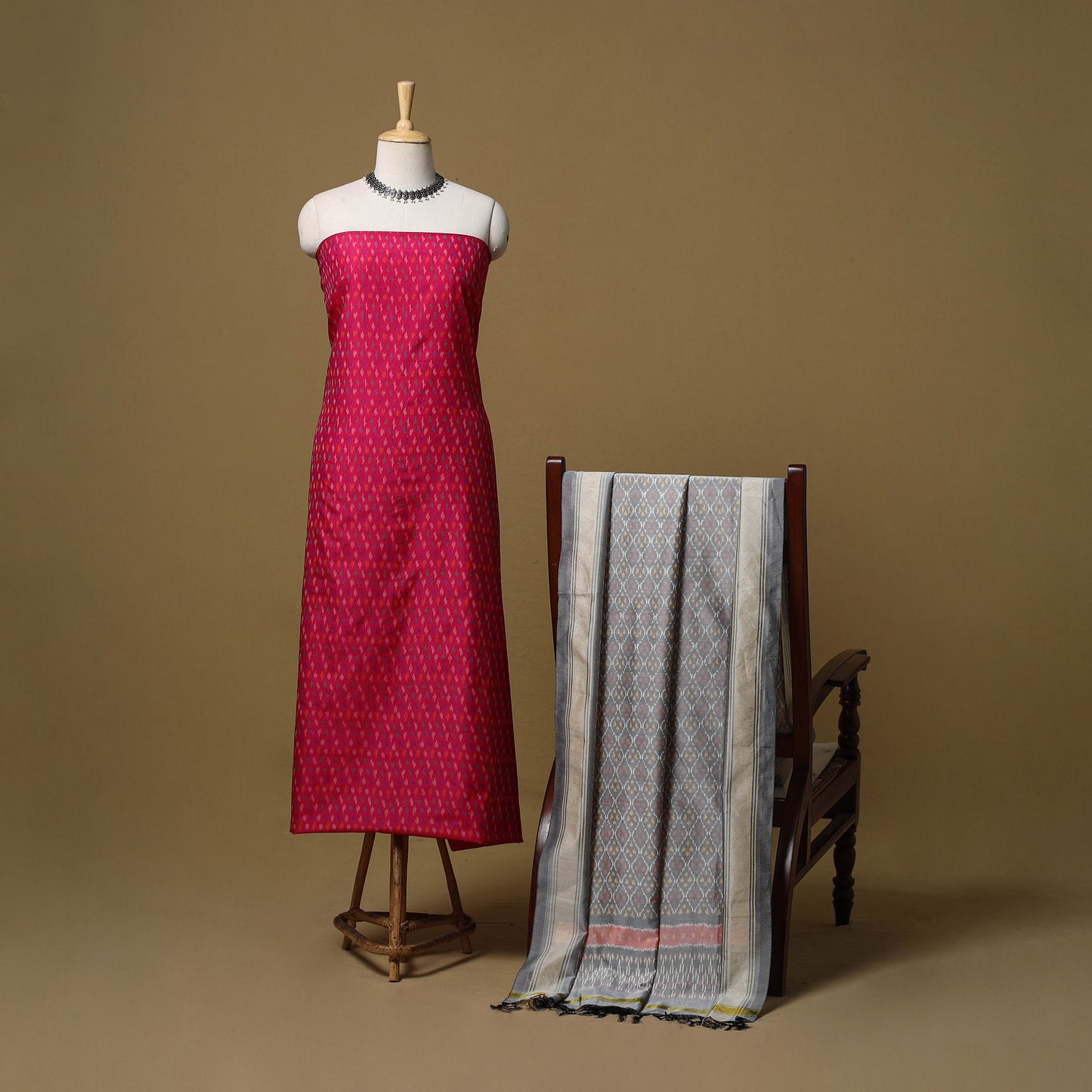 Pink - handloom sico pochampally ikat 2pc unstitched dress