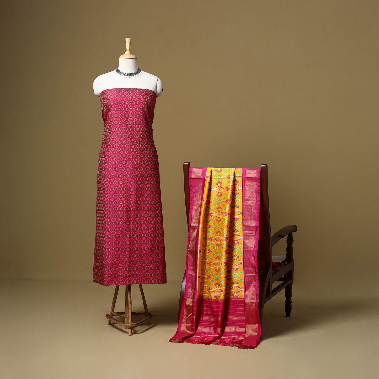 Pink - handloom sico pochampally ikat 2pc unstitched dress