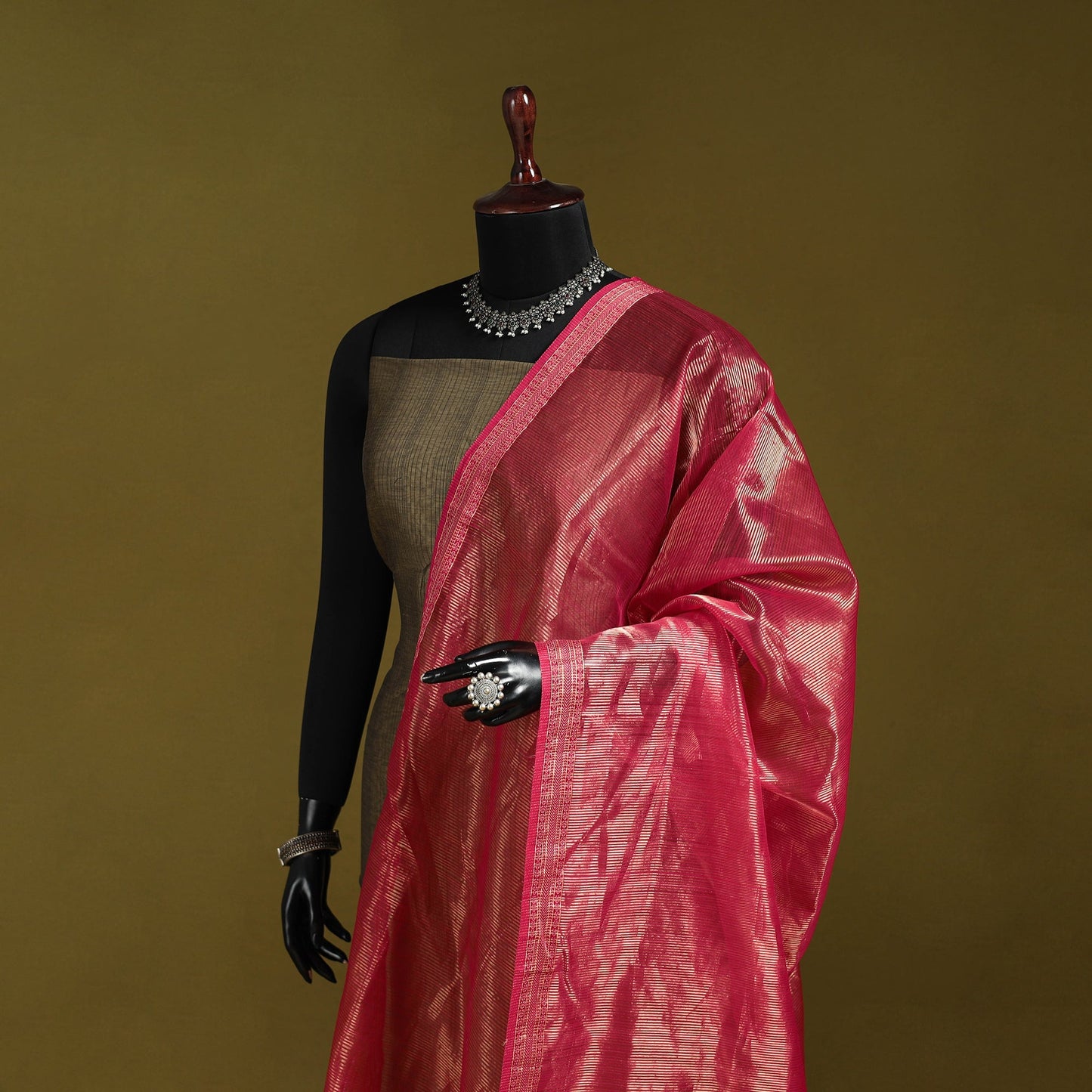Handloom silk cotton tissue zari stripes maheshwari dupatta