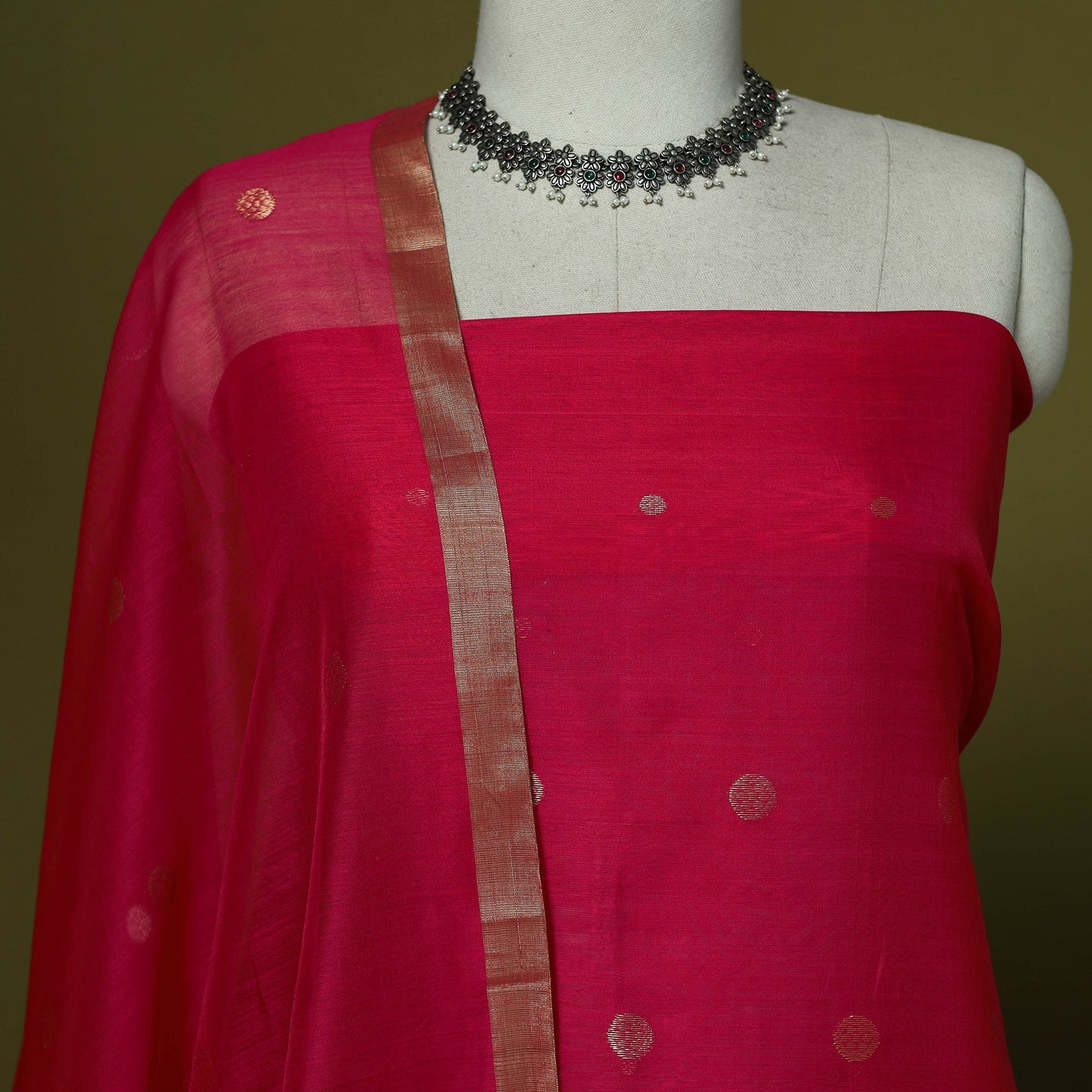 Handloom zari buti chanderi silk 2pc unstitched dress