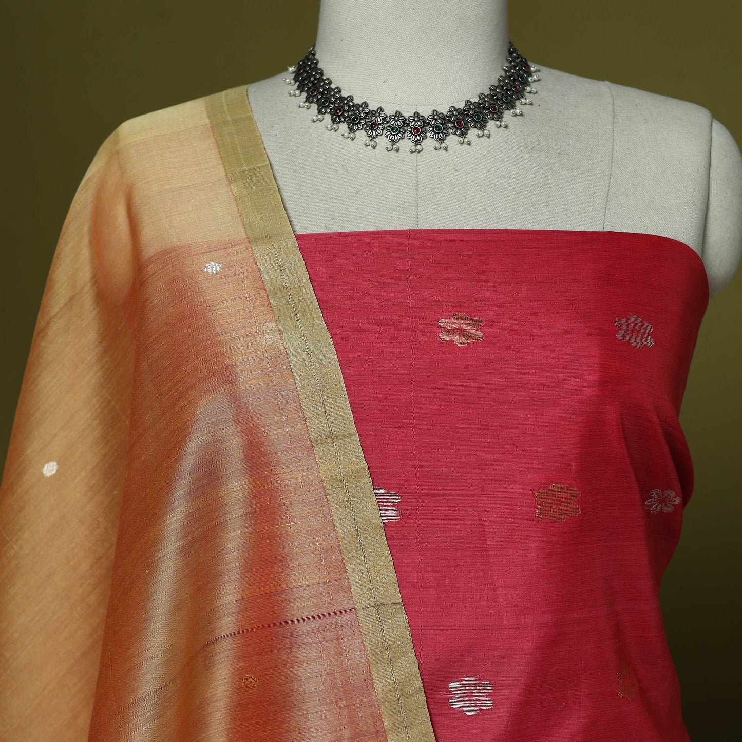 Handloom zari buti chanderi silk 2pc unstitched dress