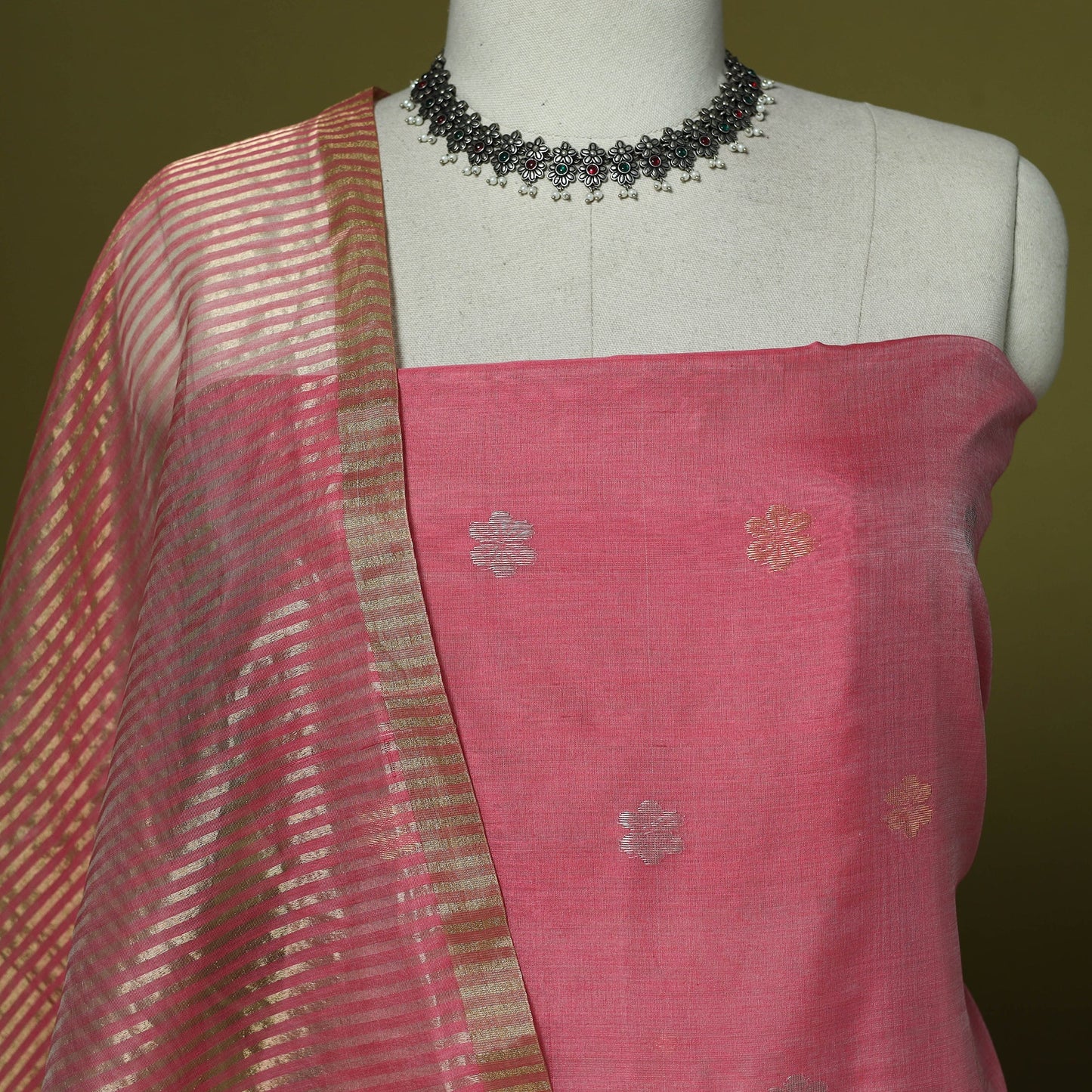 Handloom zari buti chanderi silk 2pc unstitched dress