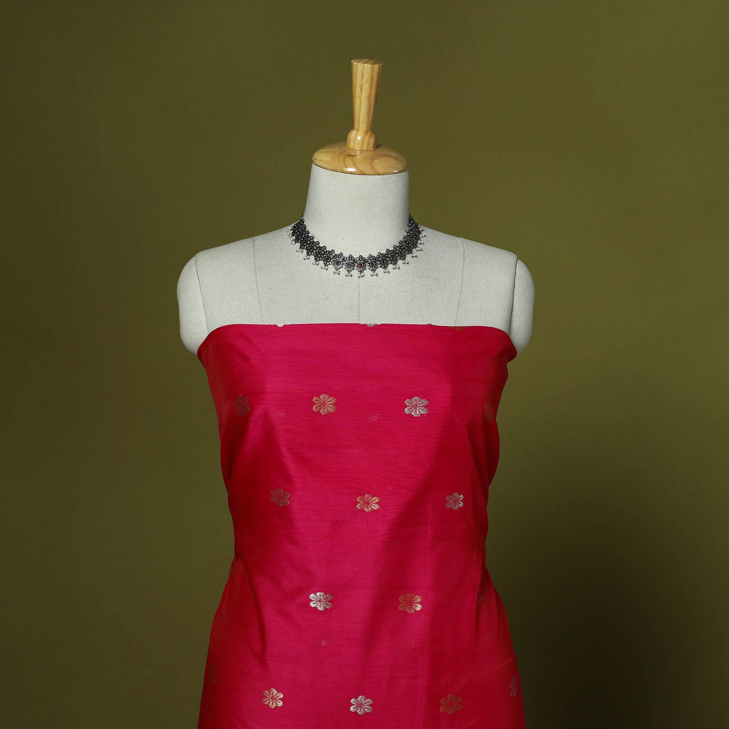 Handloom zari buti chanderi silk 2pc unstitched dress