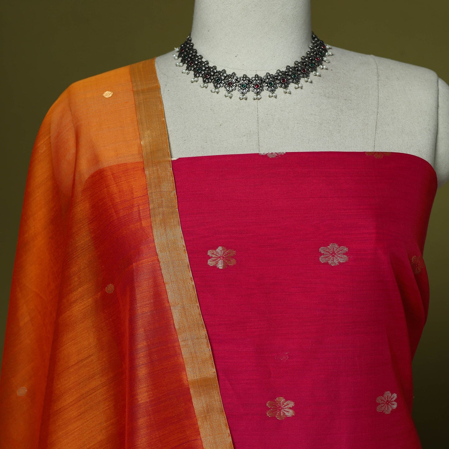 Handloom zari buti chanderi silk 2pc unstitched dress