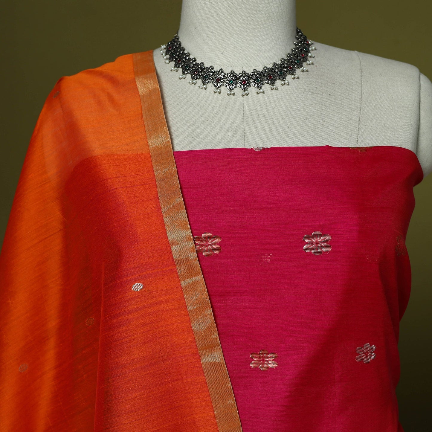 Handloom zari buti chanderi silk 2pc unstitched dress