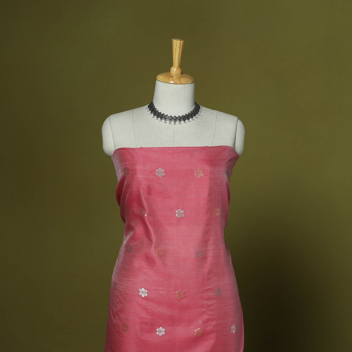 Handloom zari buti chanderi silk 2pc unstitched dress