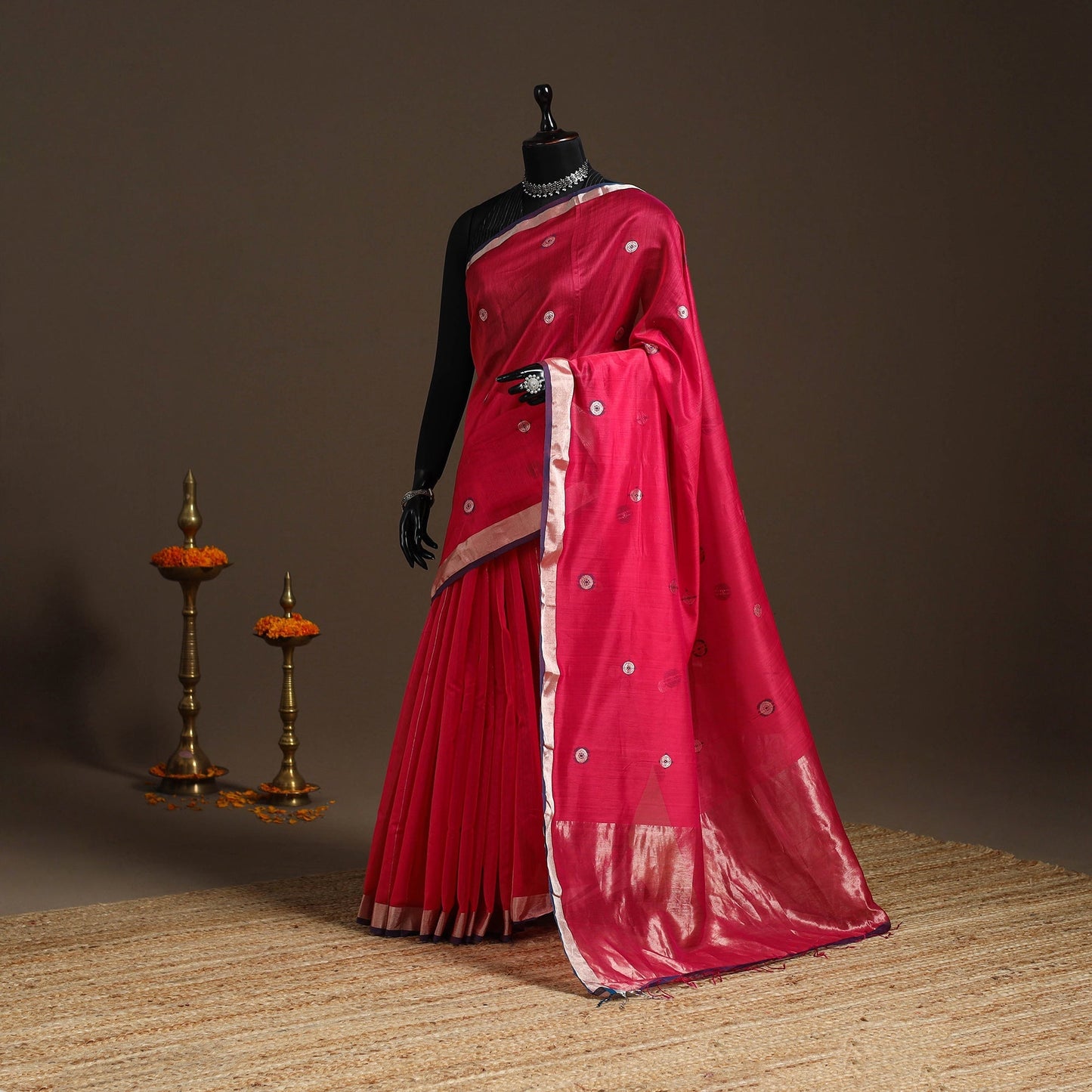 Handloom zari work chanderi silk saree 23 - handcrafted