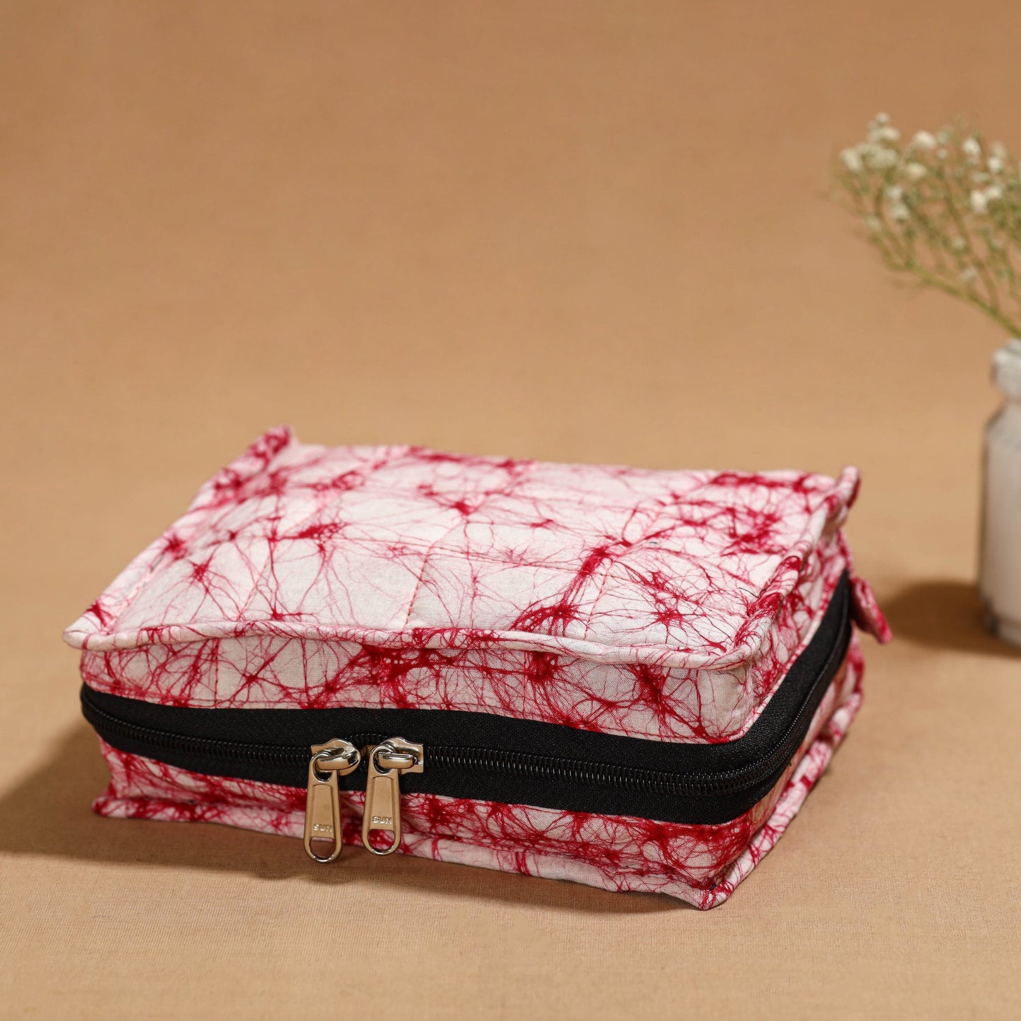 Pink Handmade 4 Pockets Cotton Jewelry Bag
