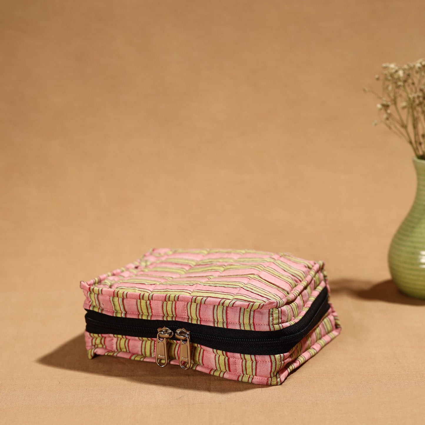 Pink Handmade Cotton Jewelry Bag - 4 Pockets