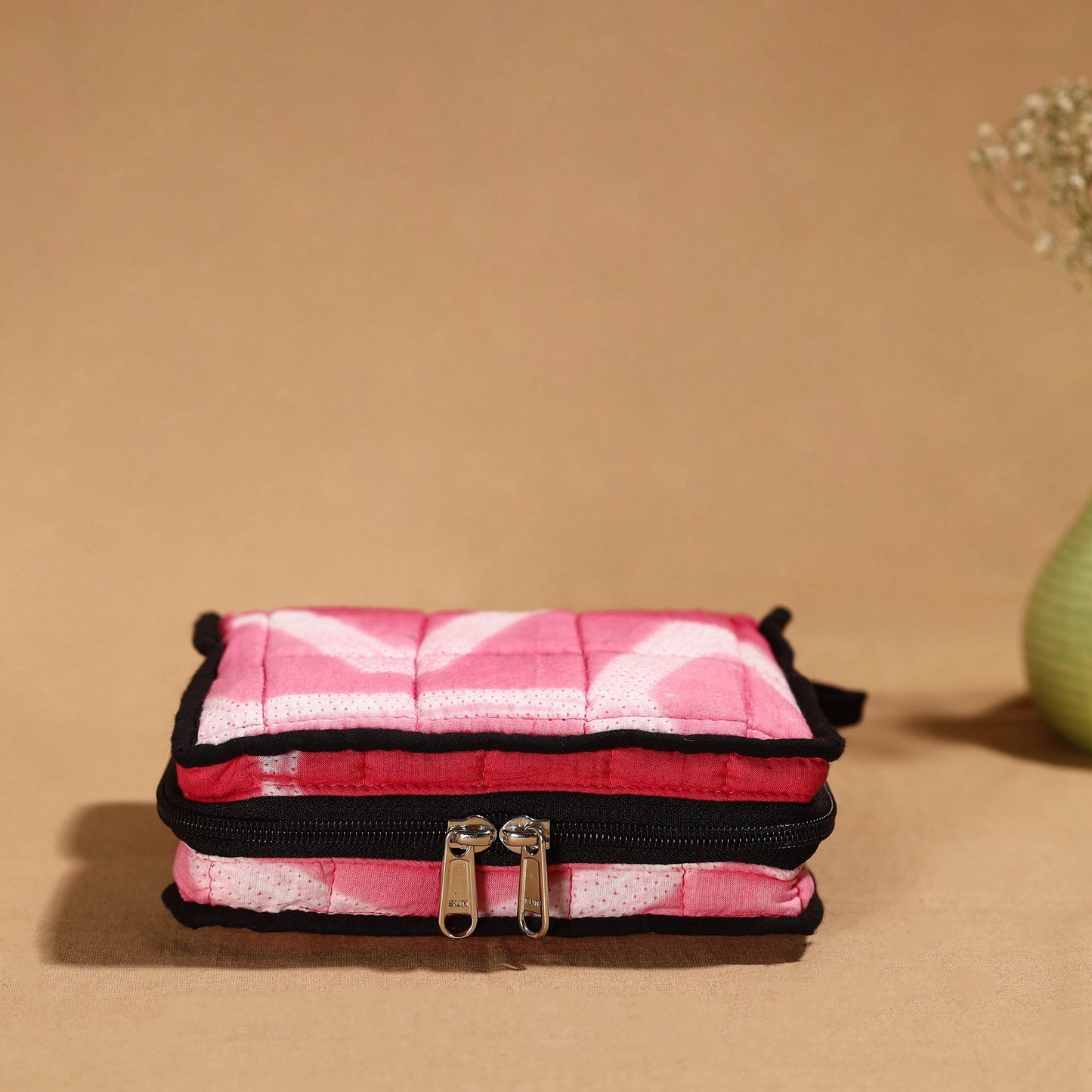 Pink Handmade 4 Pockets Cotton Jewelry Bag