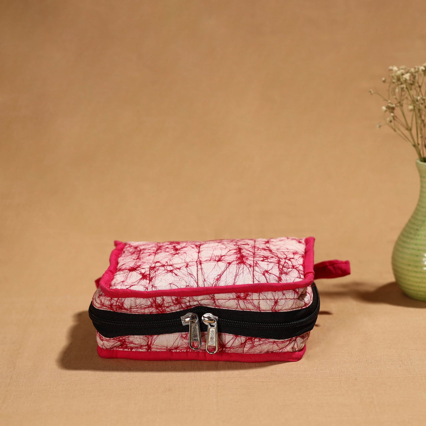 Pink Handmade Cotton Jewelry Bag - 4 Pockets