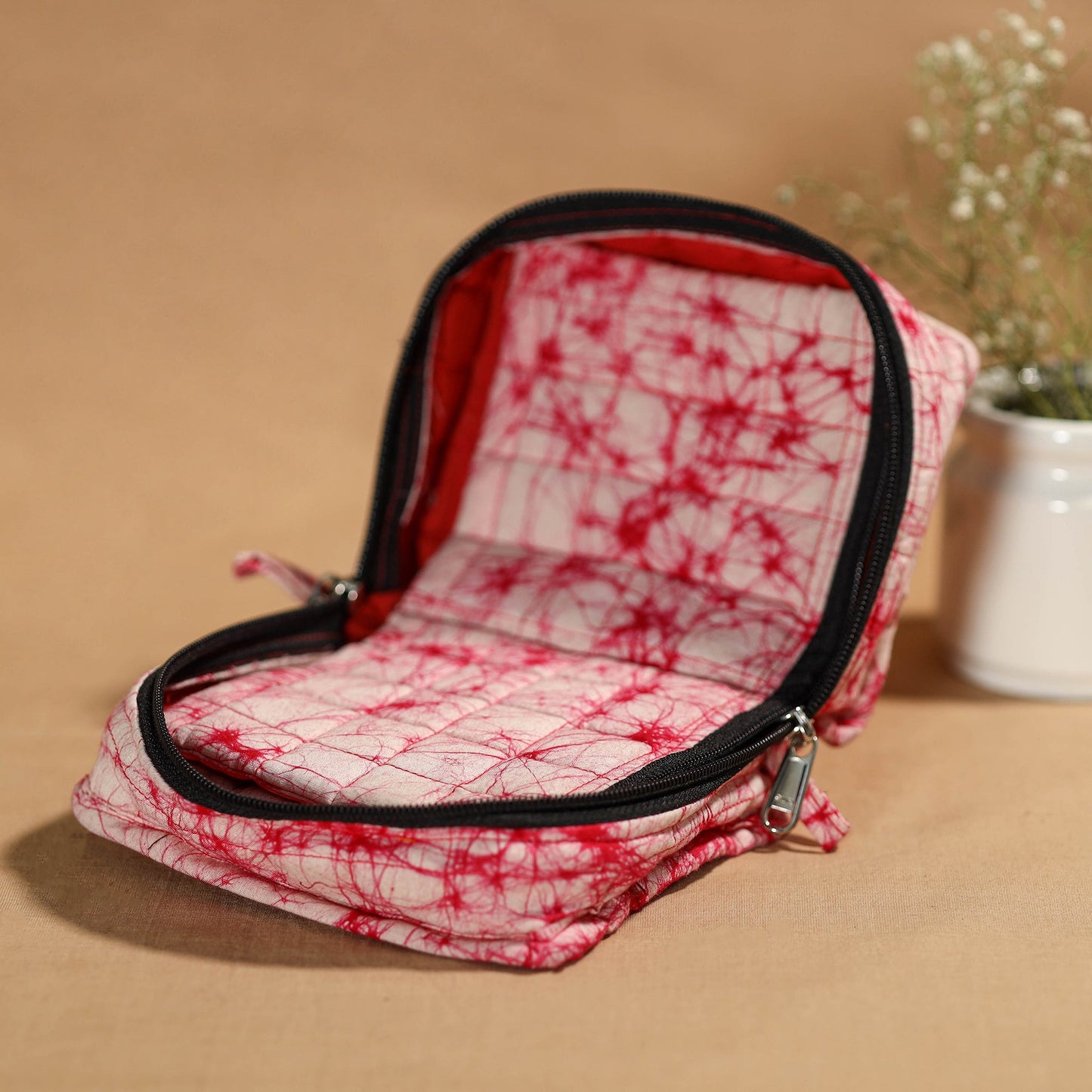 Pink Handmade 4 Pockets Cotton Jewelry Bag