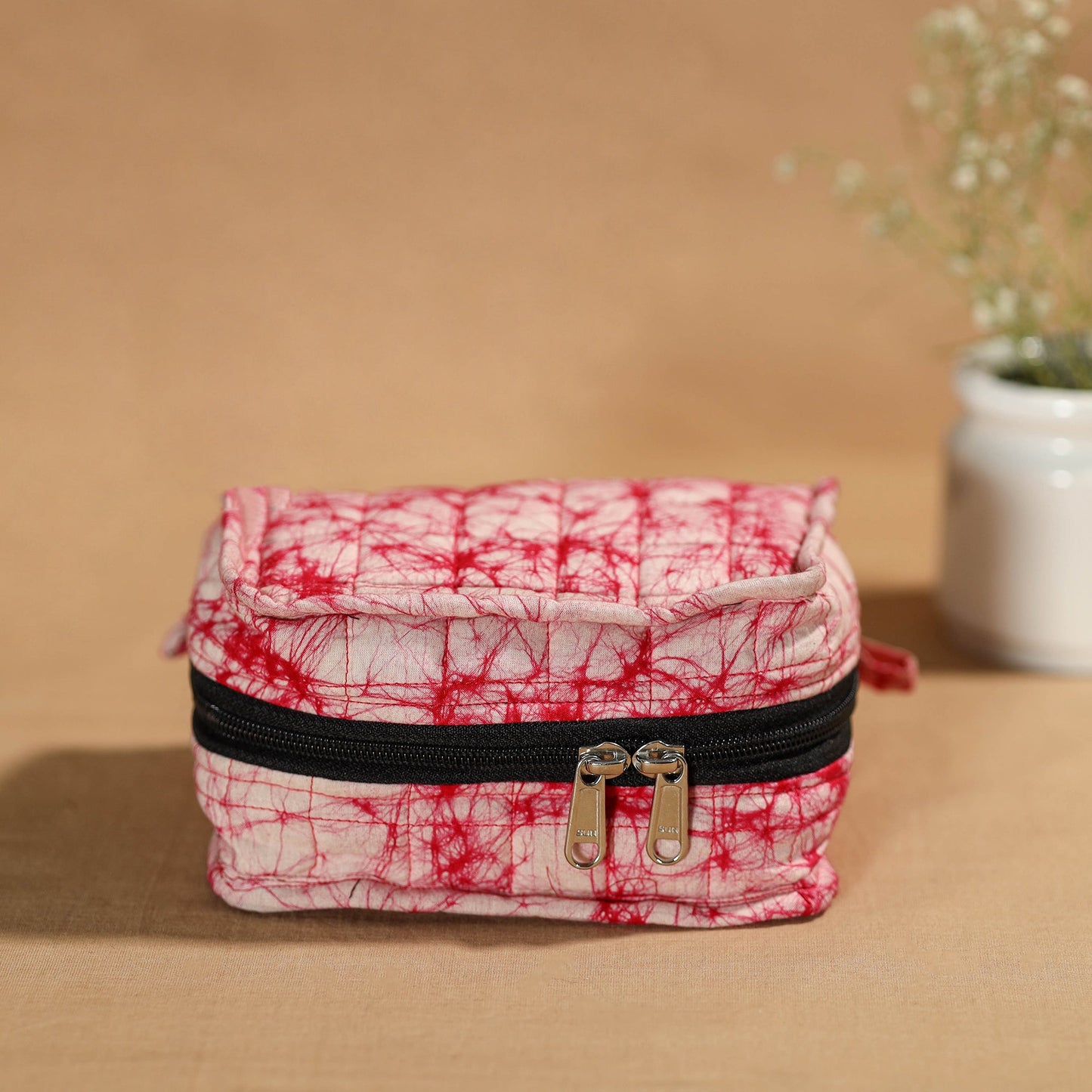 Pink Handmade 4 Pockets Cotton Jewelry Bag