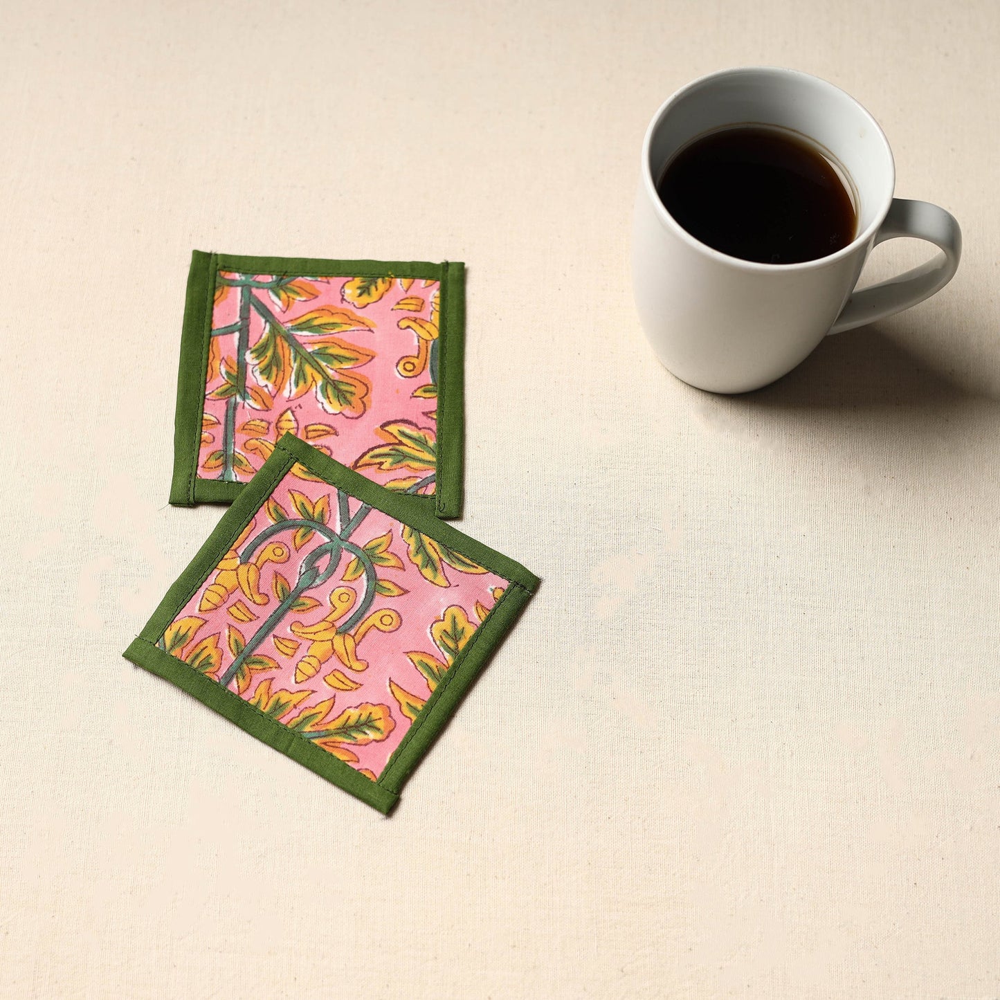 Pink Handmade Cotton Coasters (Set of 2)