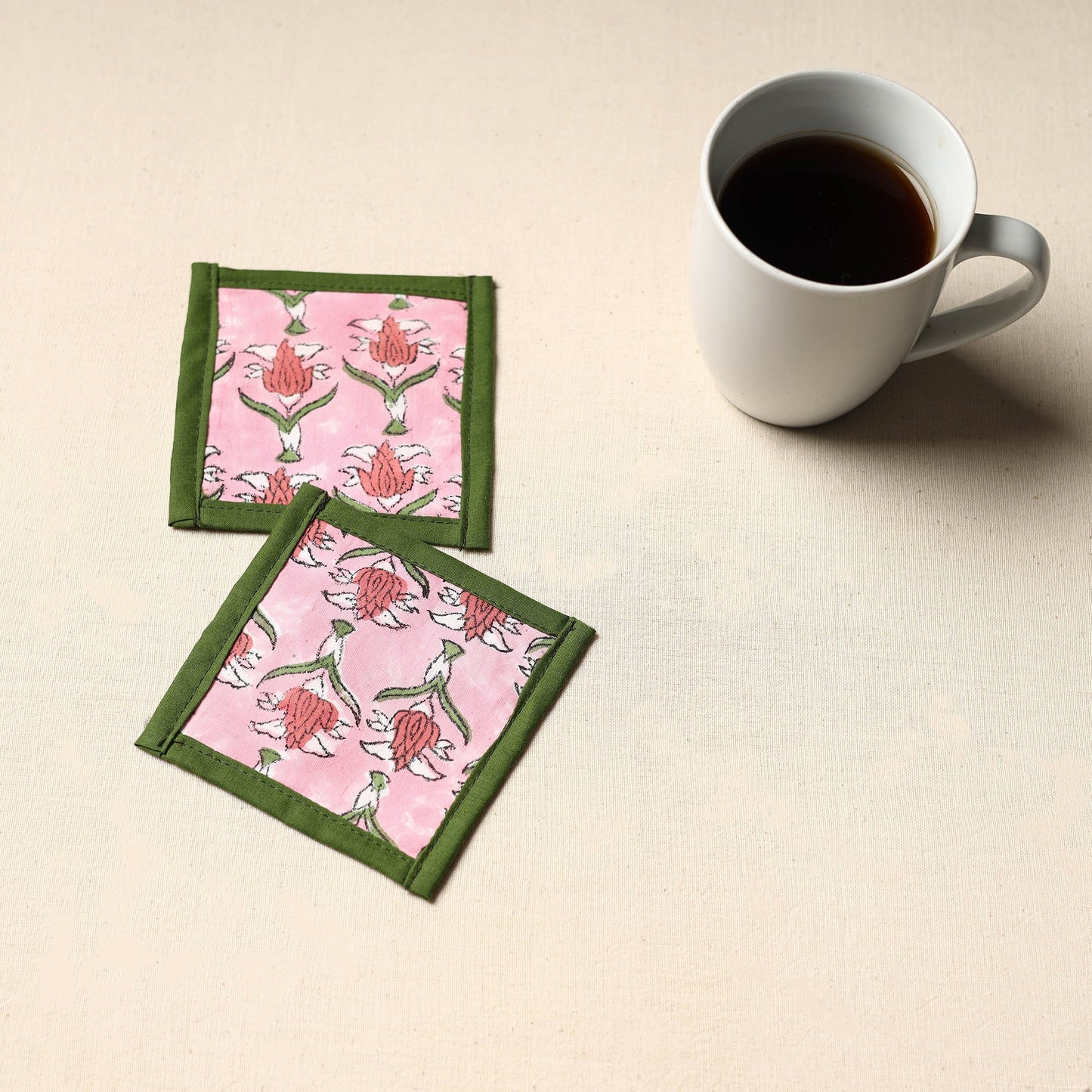 Pink Handmade Cotton Coasters (Set of 2)