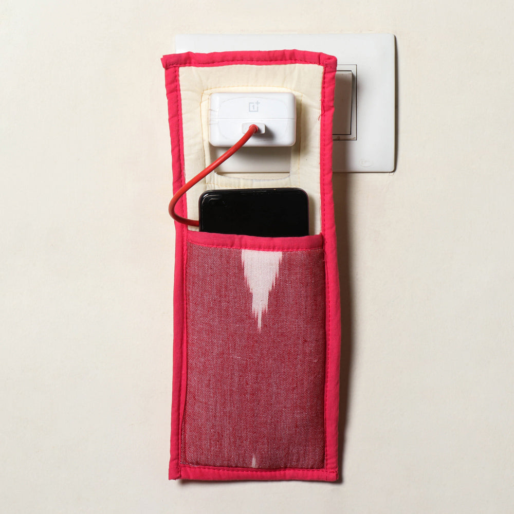 Pink Handmade Cotton Fabric Mobile Charging Holder