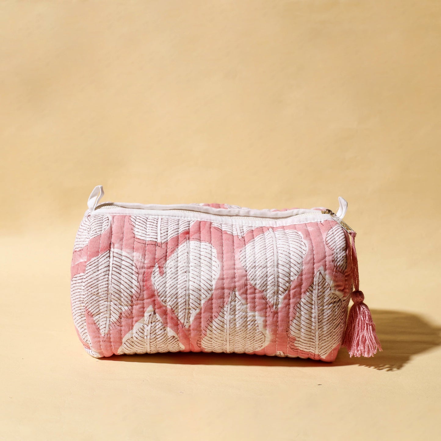 Handmade Cotton Fabric Quilted Utility Pouch With Tassel