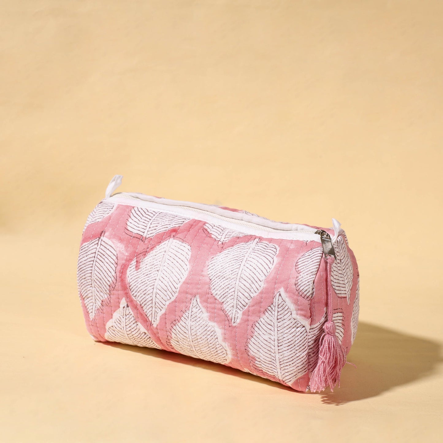 Handmade Cotton Fabric Quilted Utility Pouch With Tassel
