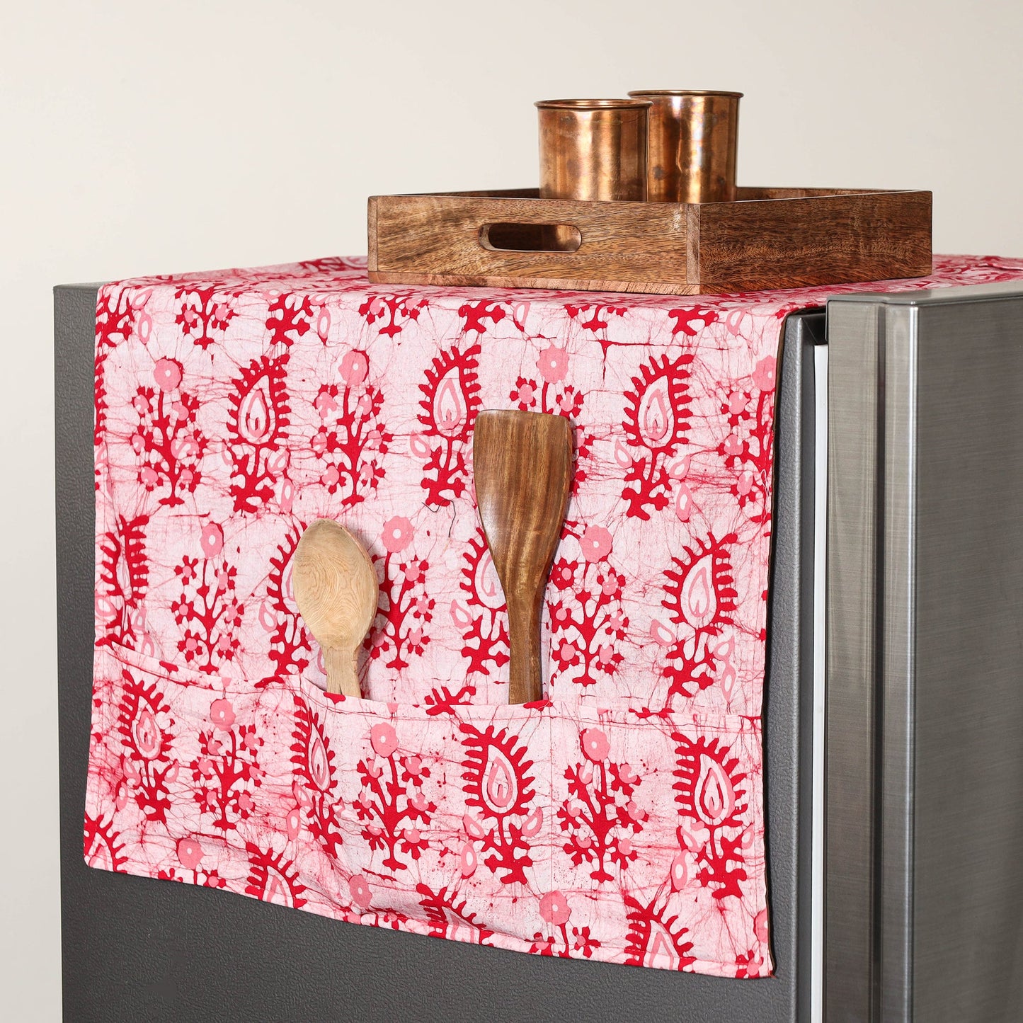 Pink Handmade Cotton Fridge Top Cover with Pockets