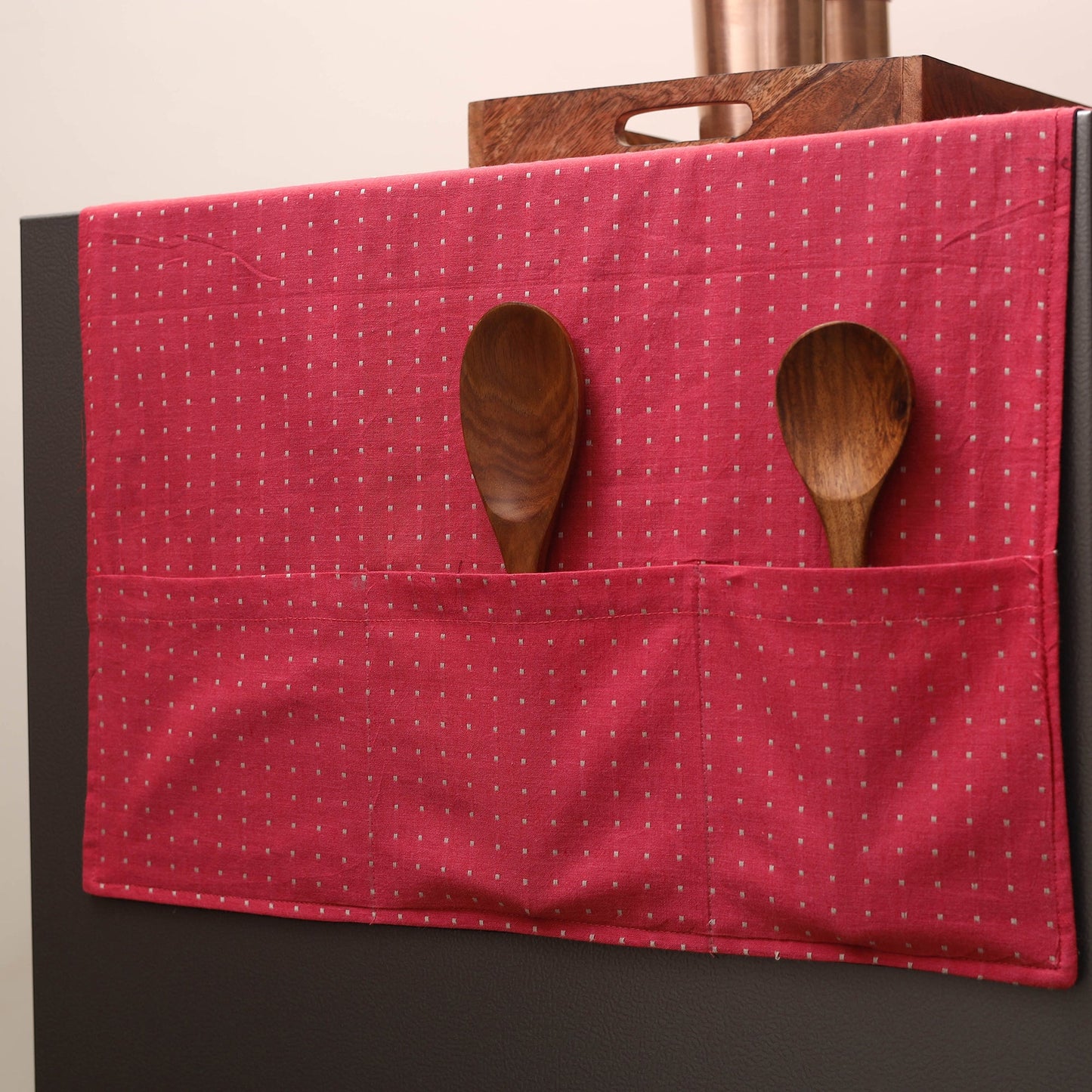 Pink Handmade Cotton Fridge Top Cover with Multiple Pockets