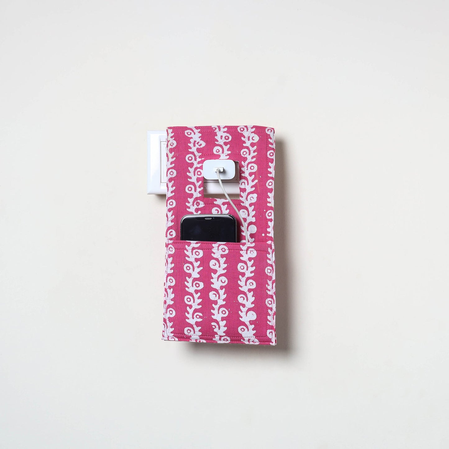 Pink Handmade Cotton Mobile Charging Holder