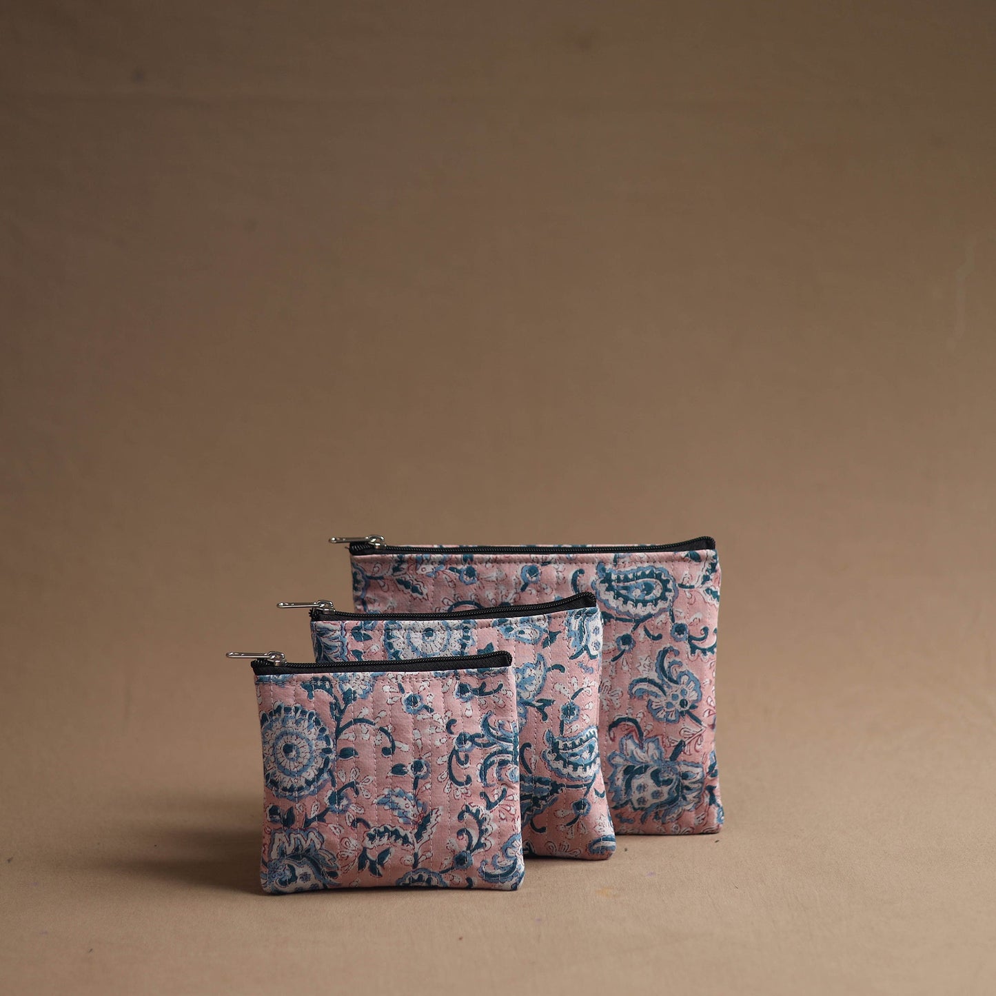 Pink - handmade cotton multipurpose utility pouches (set