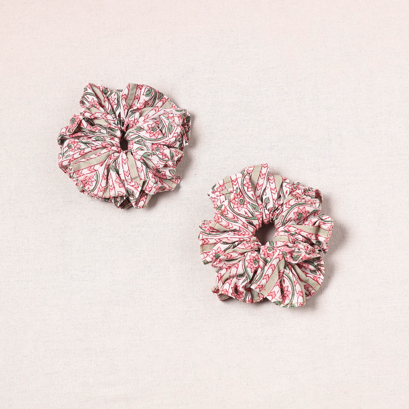 Pink - handmade cotton rubber bands/scrunchies (set of 2)