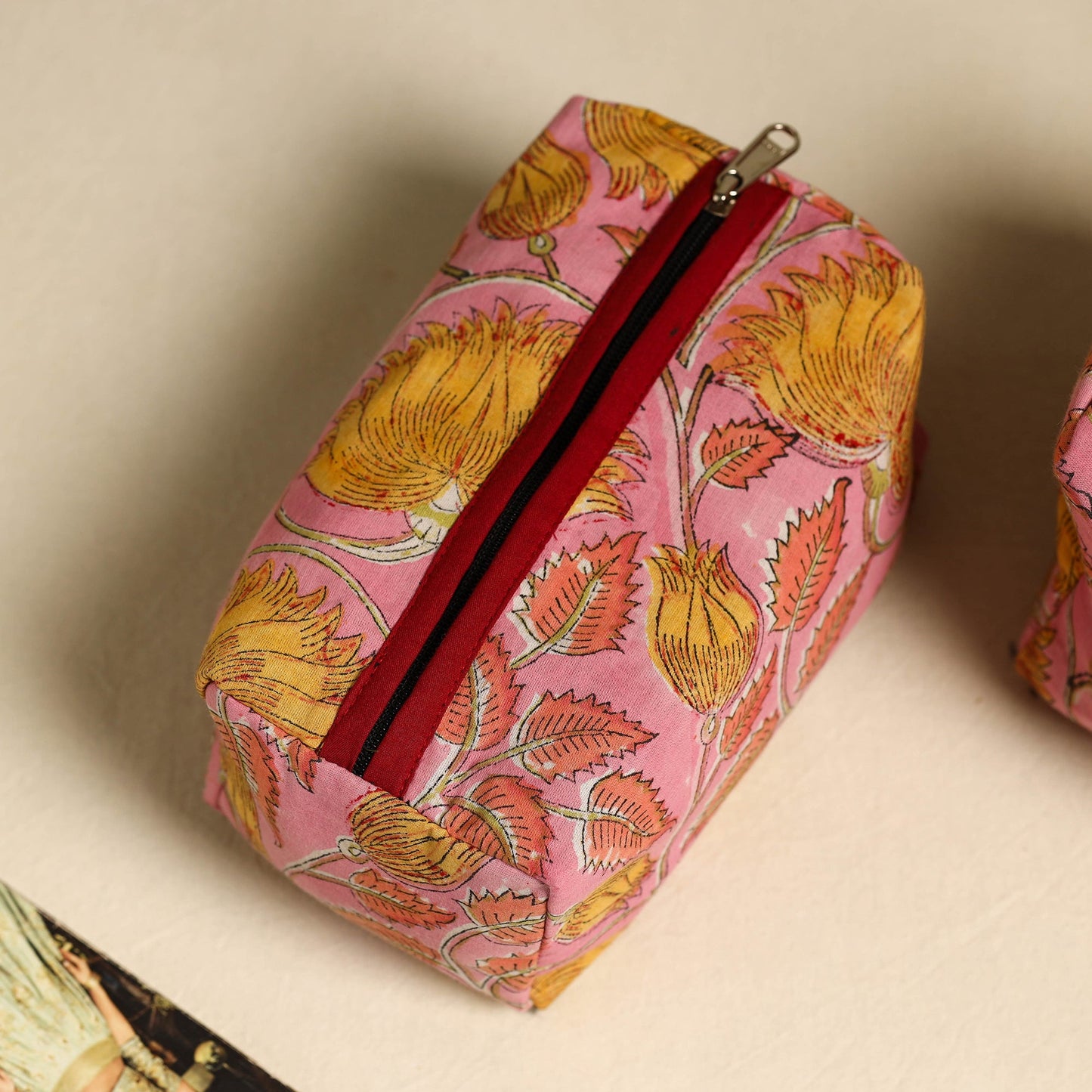 Pink Handmade Cotton Toiletry Bags (Set of 3)