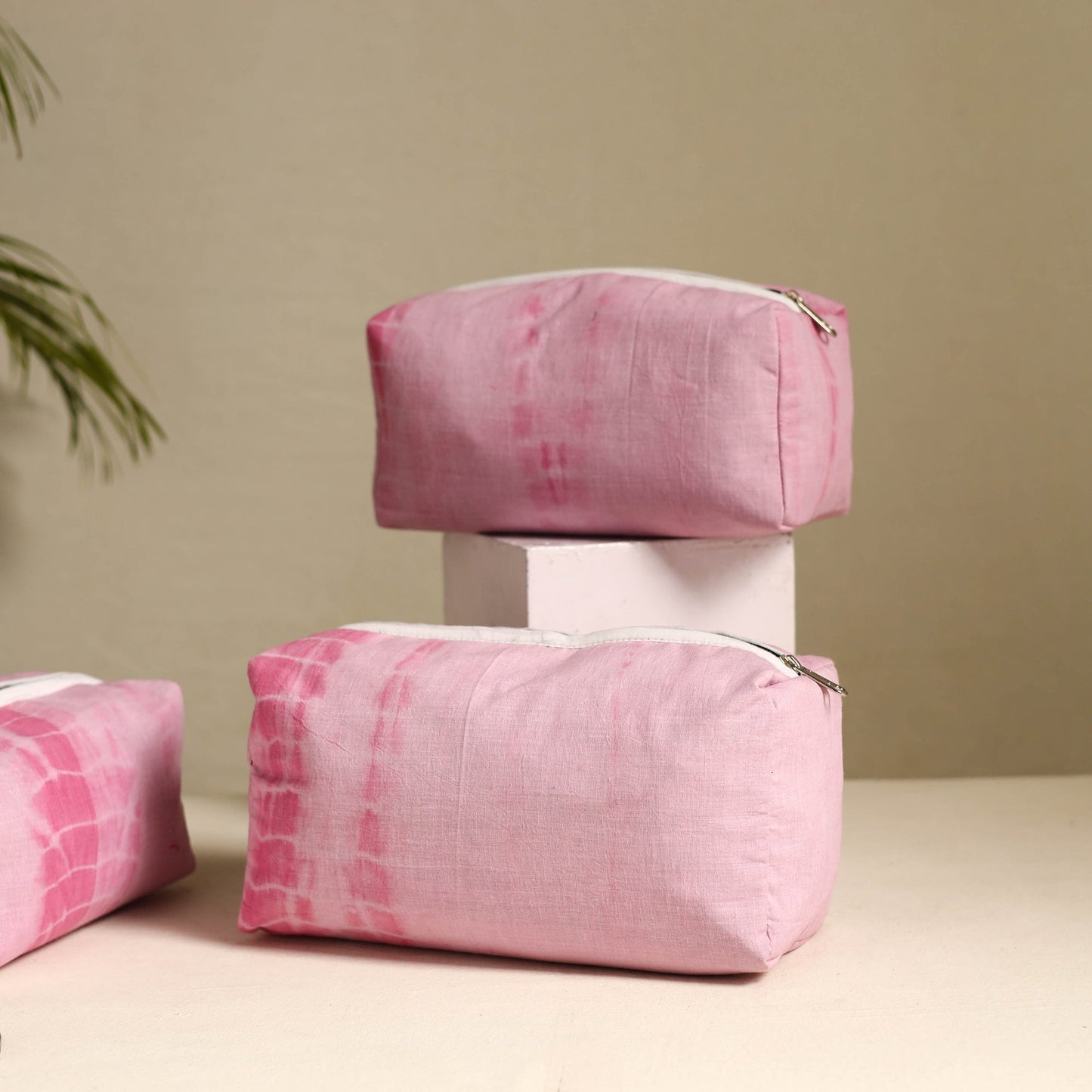 Pink Handmade Cotton Toiletry Bags (Set of 3)