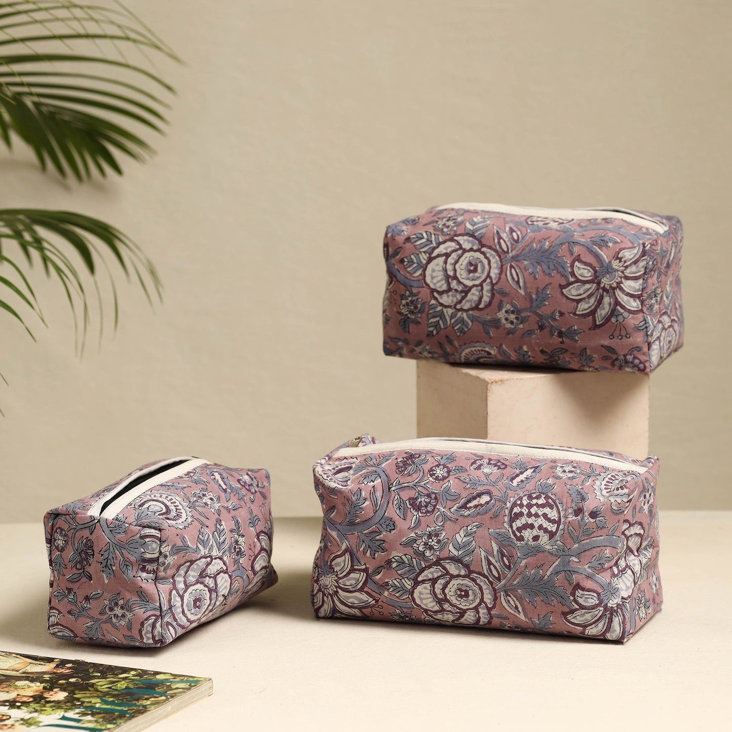 Pink Handmade Cotton Toiletry Bags (Set of 3)