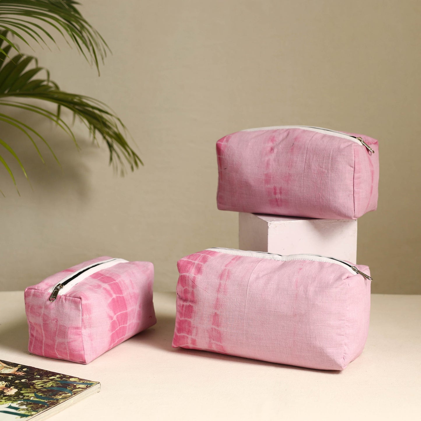 Pink Handmade Cotton Toiletry Bags (Set of 3)
