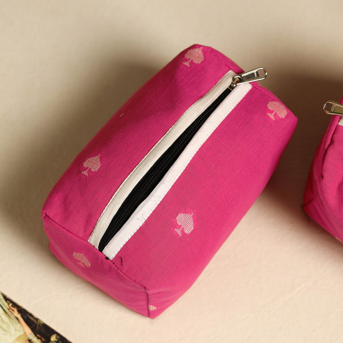Pink Handmade Cotton Toiletry Bags (Set of 3)