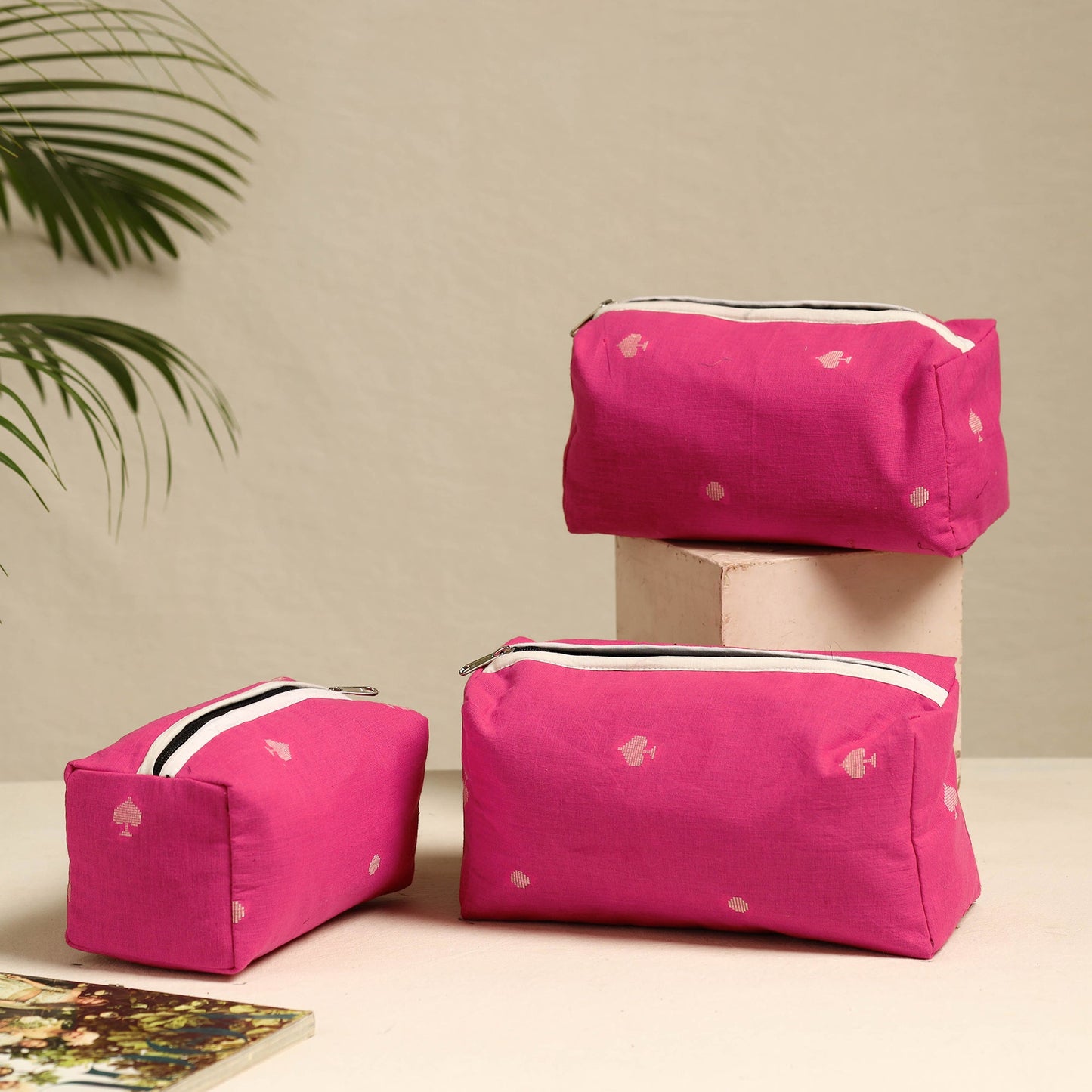 Pink Handmade Cotton Toiletry Bags (Set of 3)