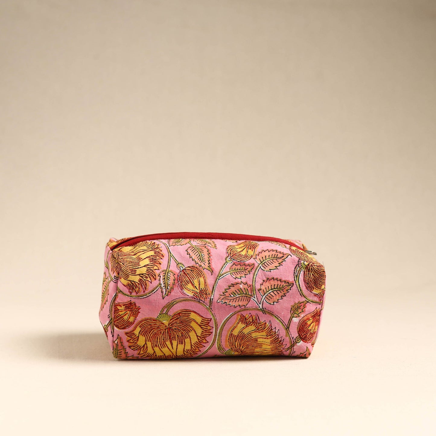 Pink Handmade Cotton Toiletry Pouch