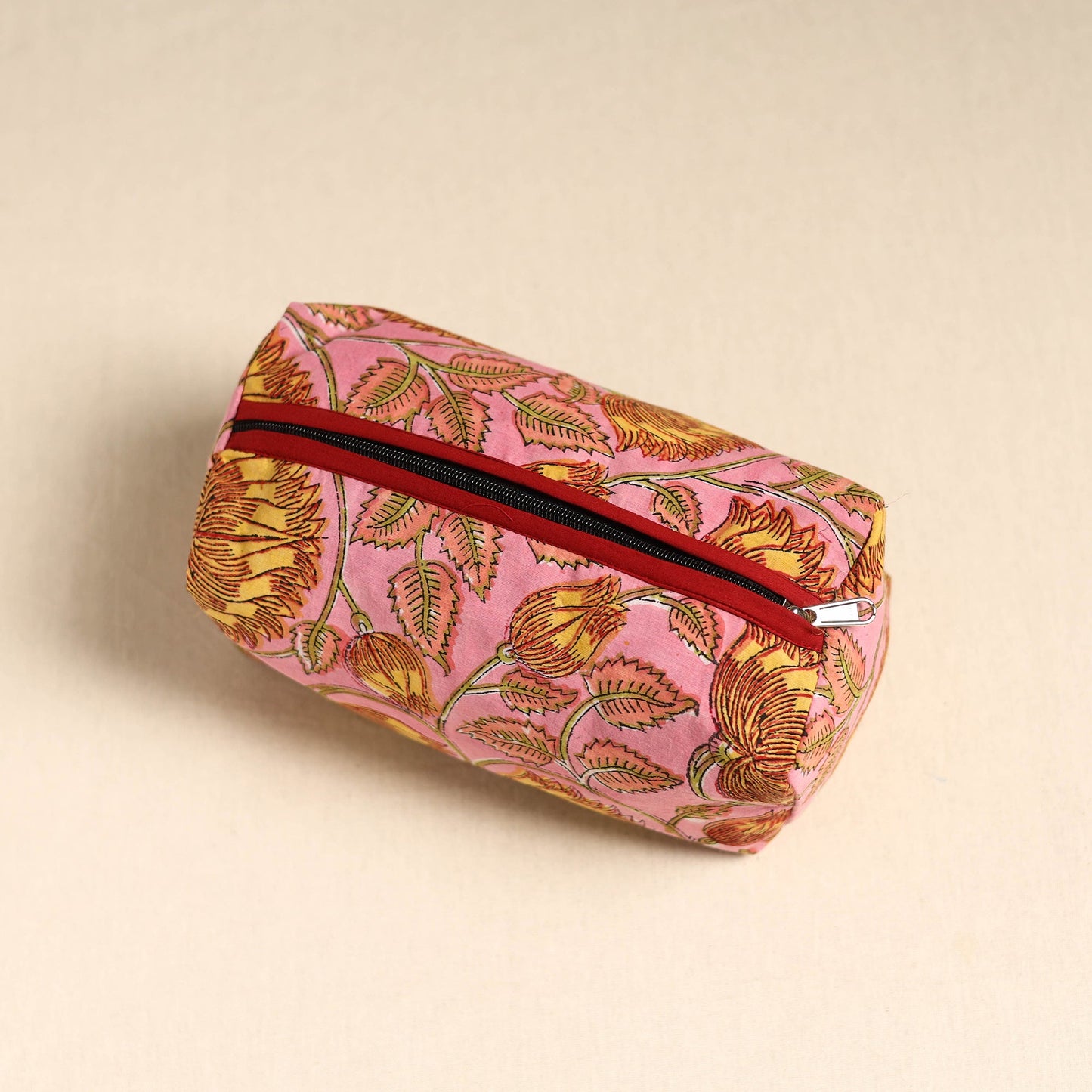 Pink Handmade Cotton Toiletry Pouch