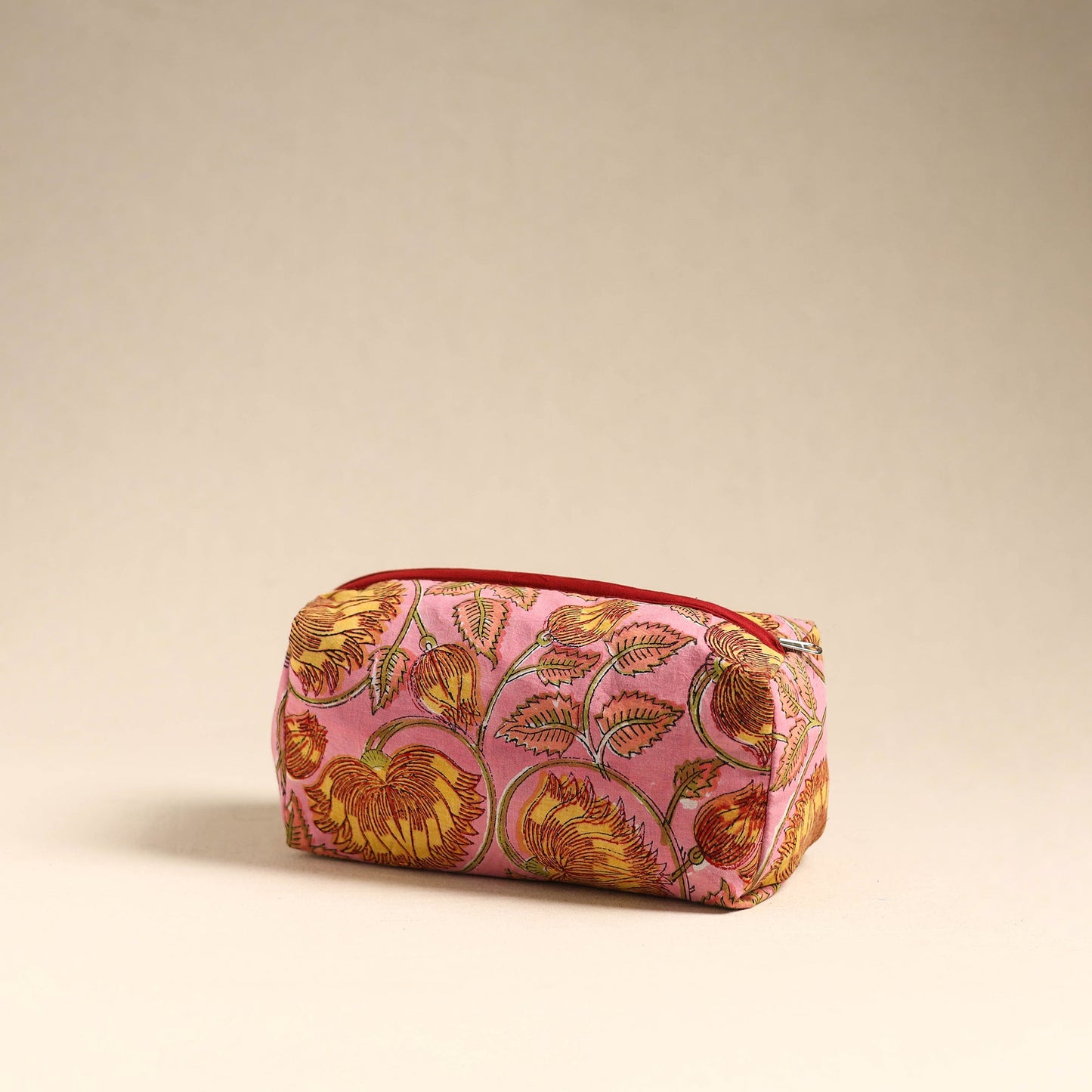 Pink Handmade Cotton Toiletry Pouch