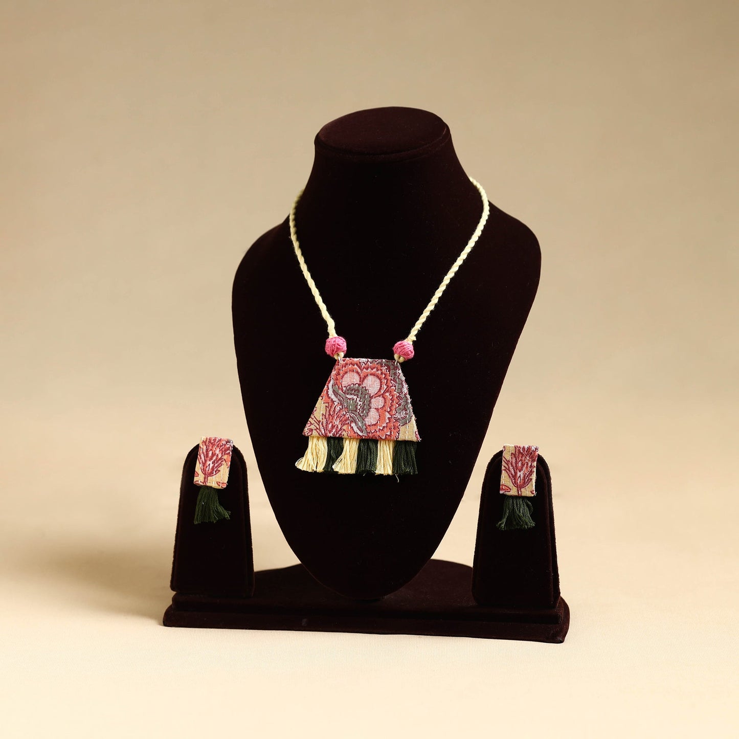 Pink - handmade fabart necklace set 07 - handcrafted