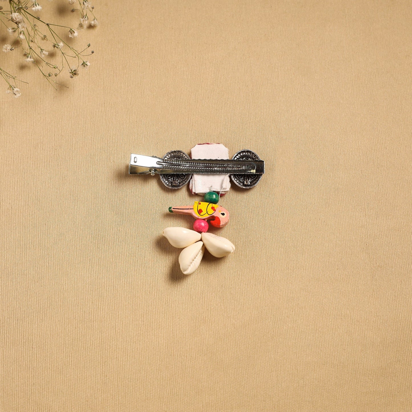 Handmade gs shell & thread work hair clip 35 - handcrafted