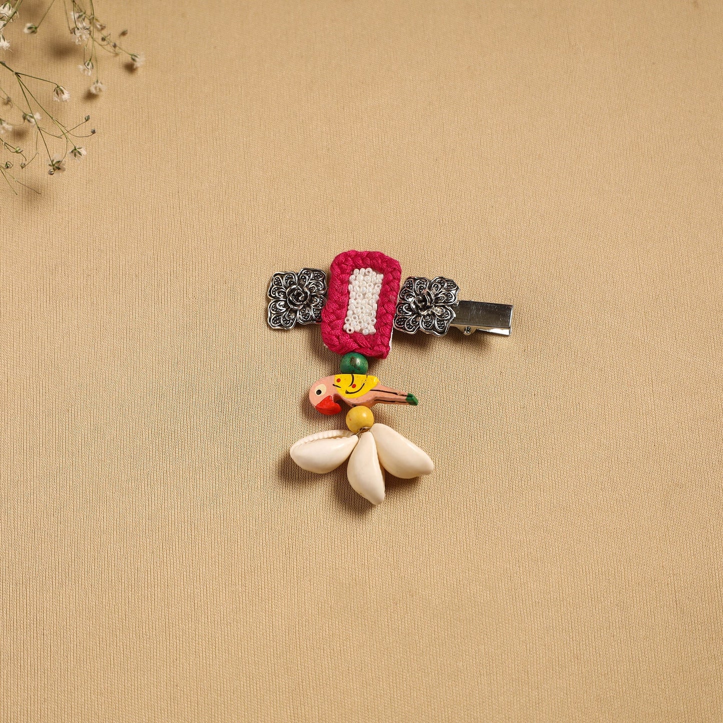 Handmade gs shell & thread work hair clip 36 - handcrafted