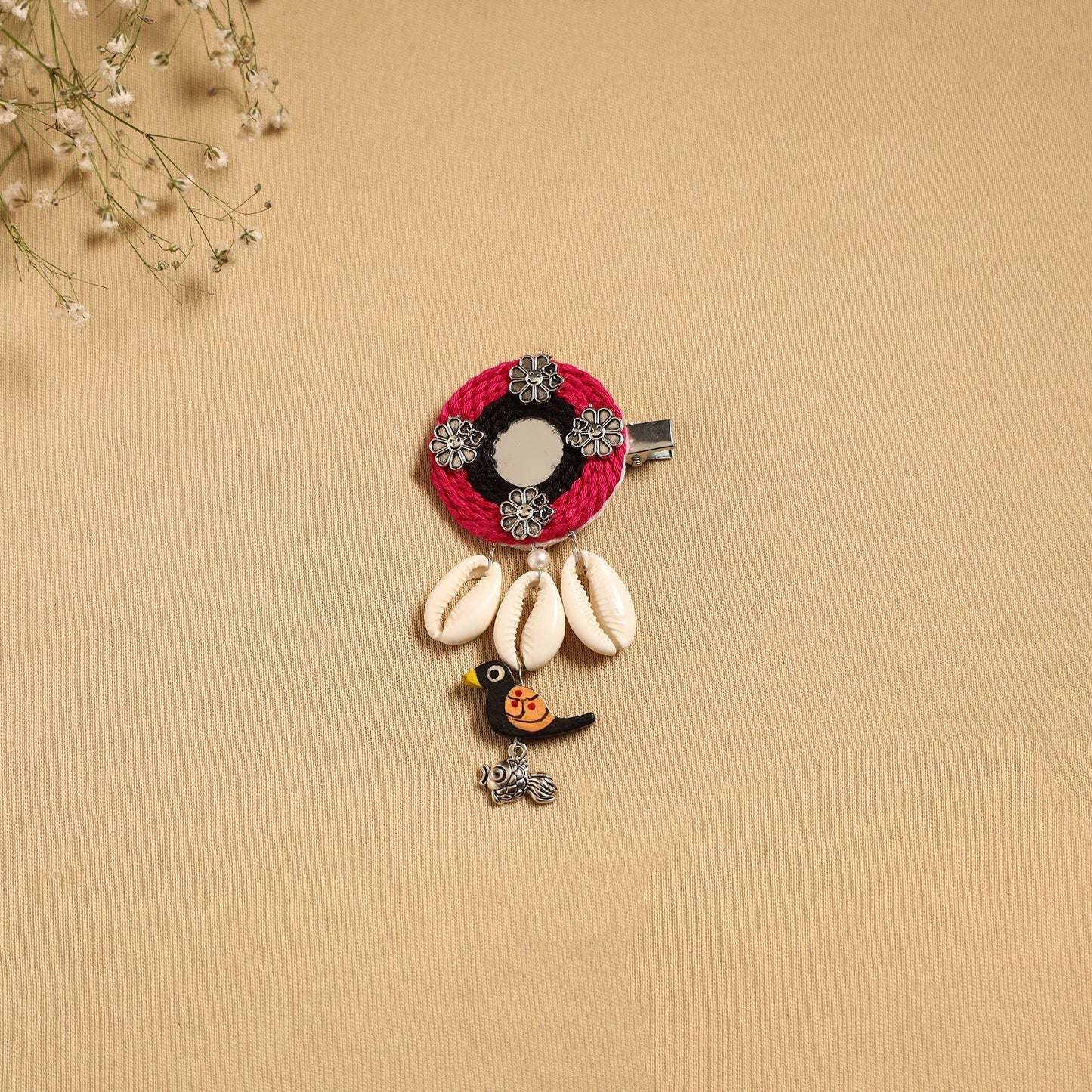 Handmade gs shell & thread work hair clip 59 - handcrafted