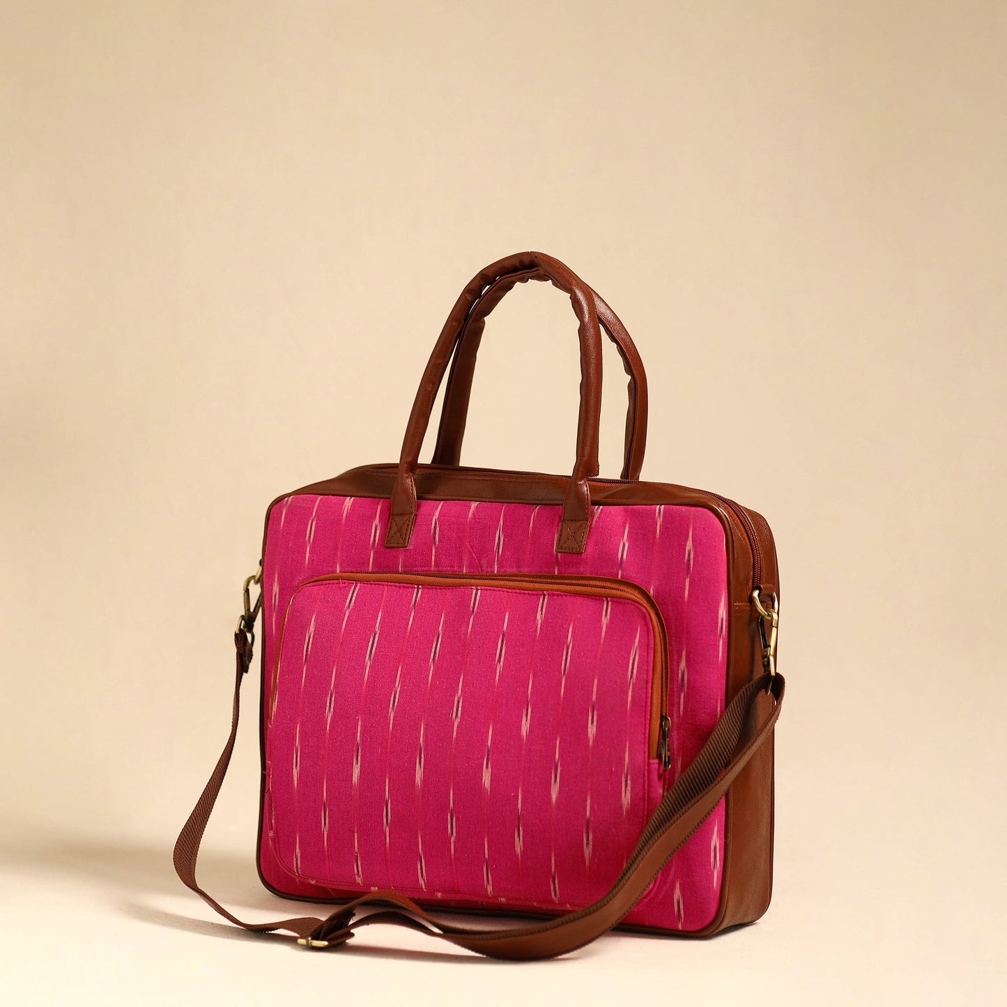Pink Handmade Pochampally Ikat Laptop Bag