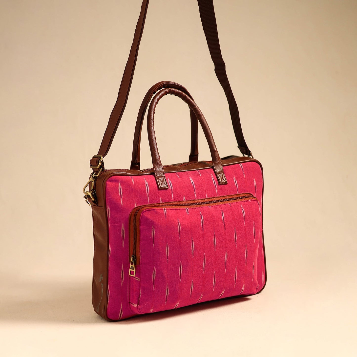 Pink Handmade Pochampally Ikat Laptop Bag