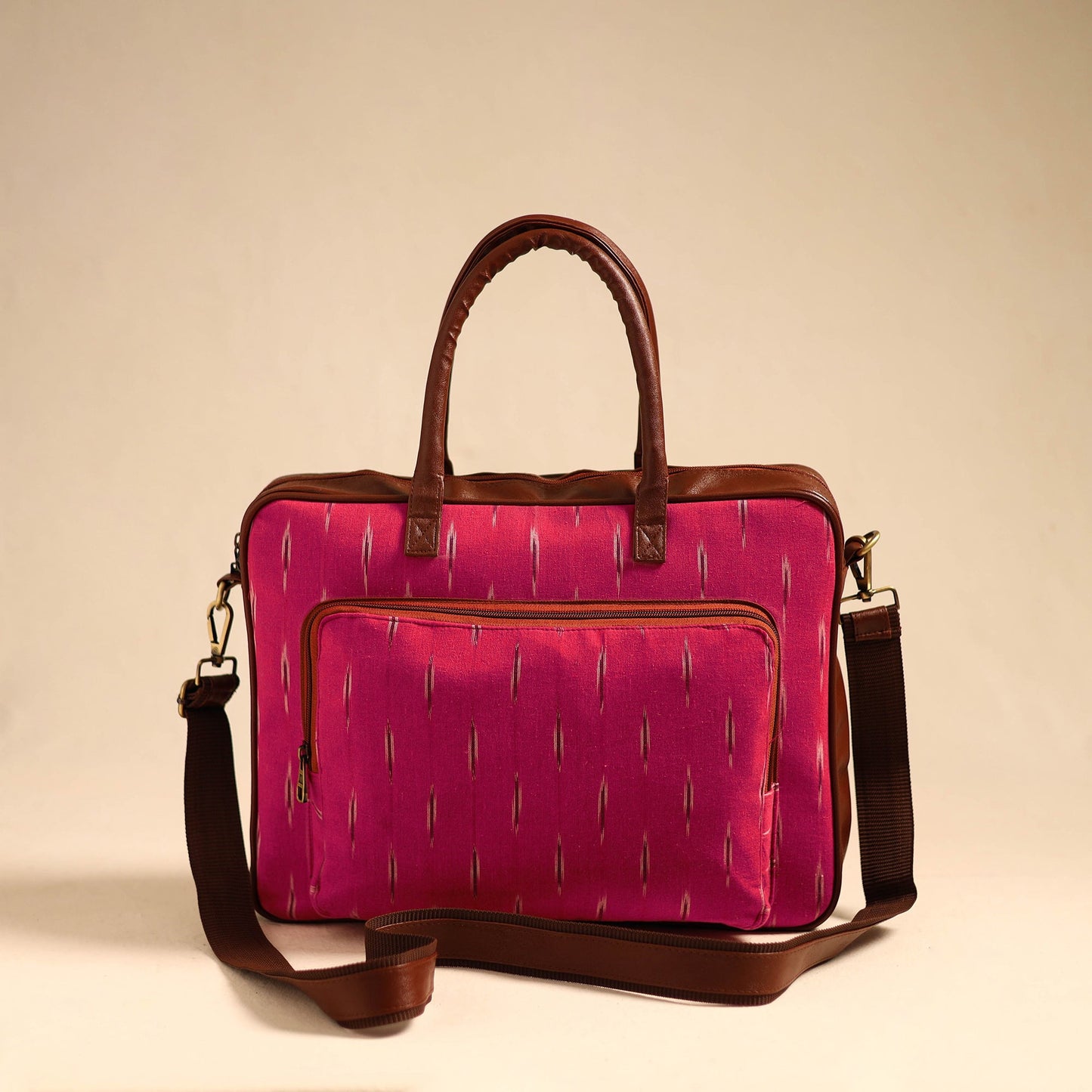 Pink Handmade Pochampally Ikat Laptop Bag