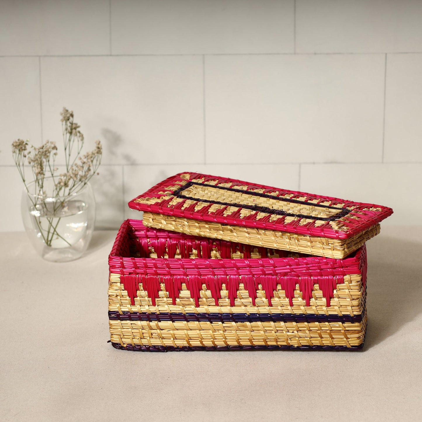 Handmade Sikki Grass Pink Multipurpose Utility Box