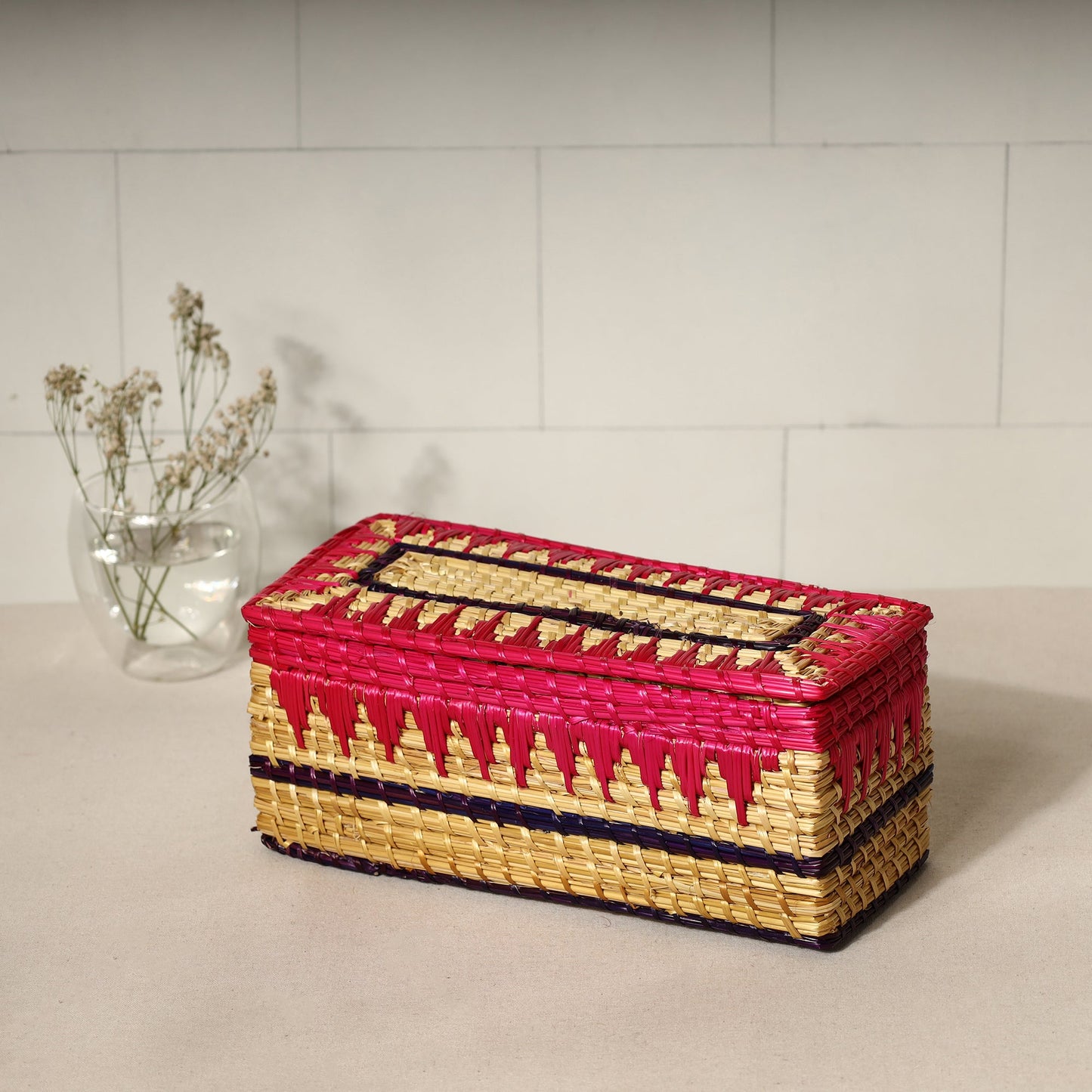 Handmade Sikki Grass Pink Multipurpose Utility Box