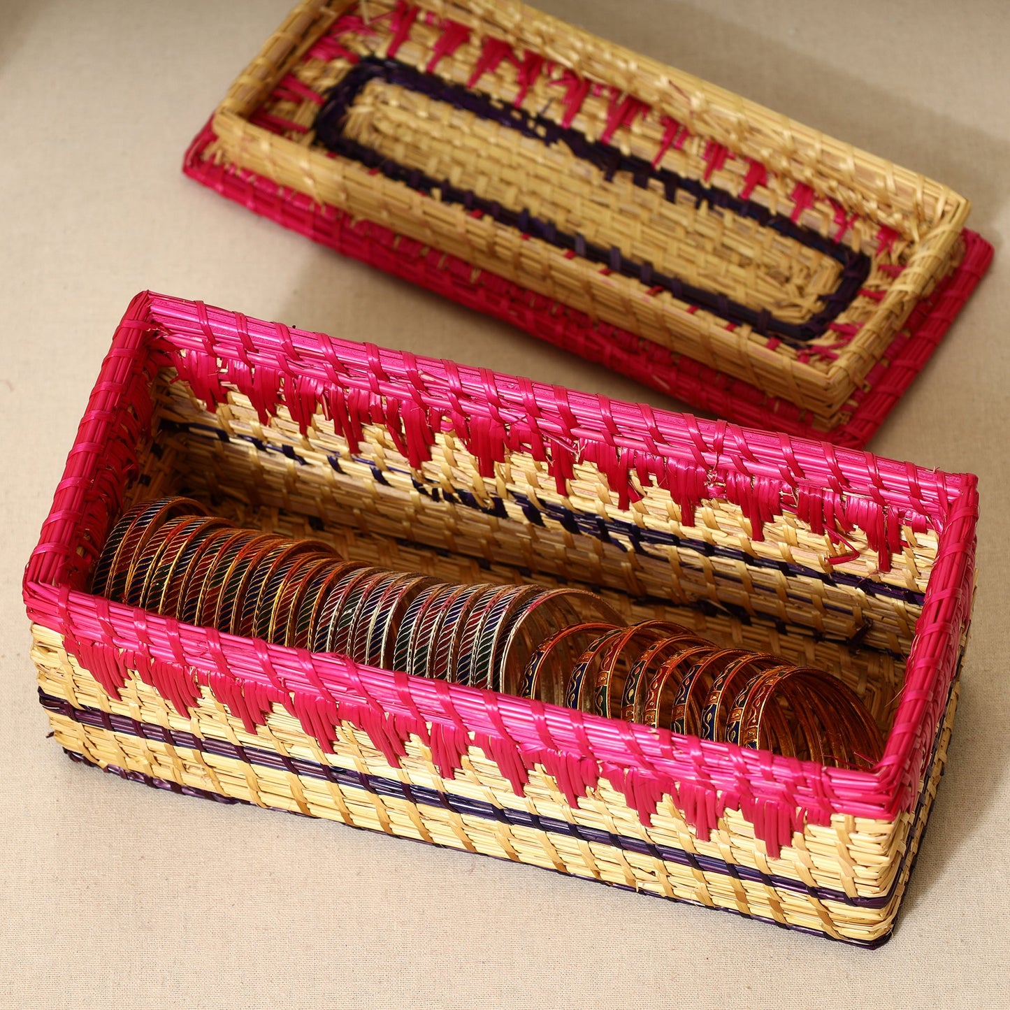 Handmade Sikki Grass Pink Multipurpose Utility Box