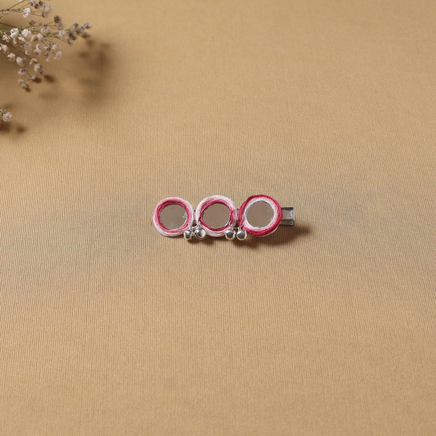 Handmade thread mirror work hair clip 08 - handcrafted