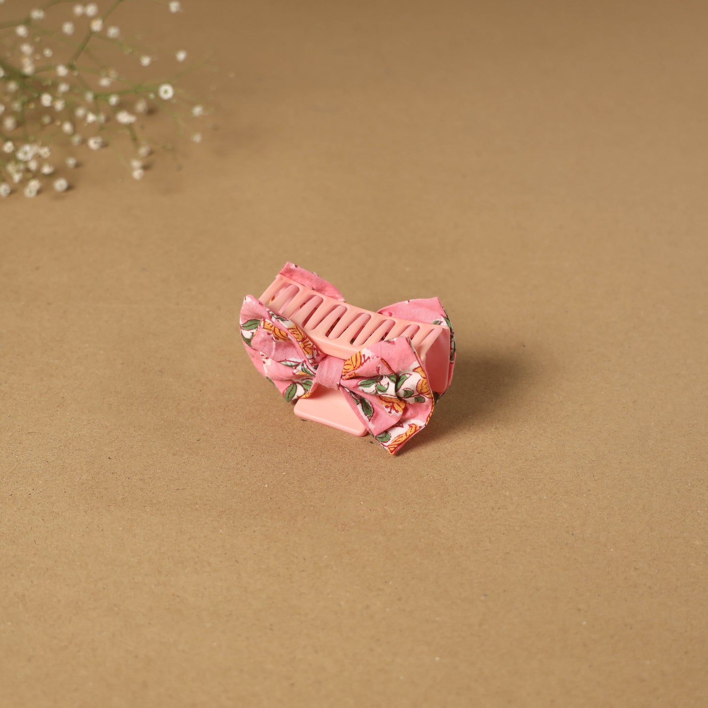 Pink - handmade women’s bow hair claw clip 08 - handcrafted