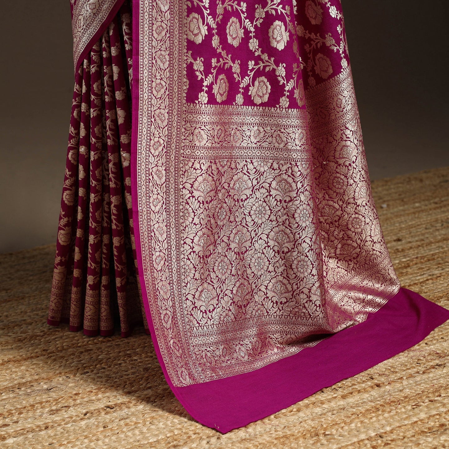 Handwoven zari jaal work mulberry x muga silk heavy